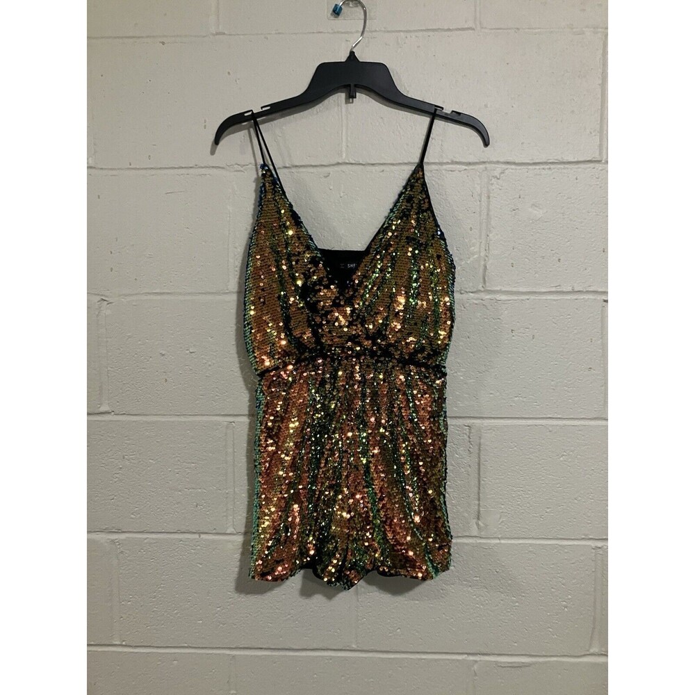 Sequin Gold party Romper Cami V Neck Size XS sleeveless